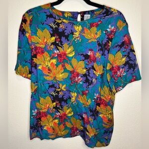Norton McNaughton - floral blouse - blue - size 10 - 100% rayon